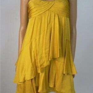BCBG BAMBOO Yellow GOLD Strapless Layered Cocktail Dress Prom dress sz 2!